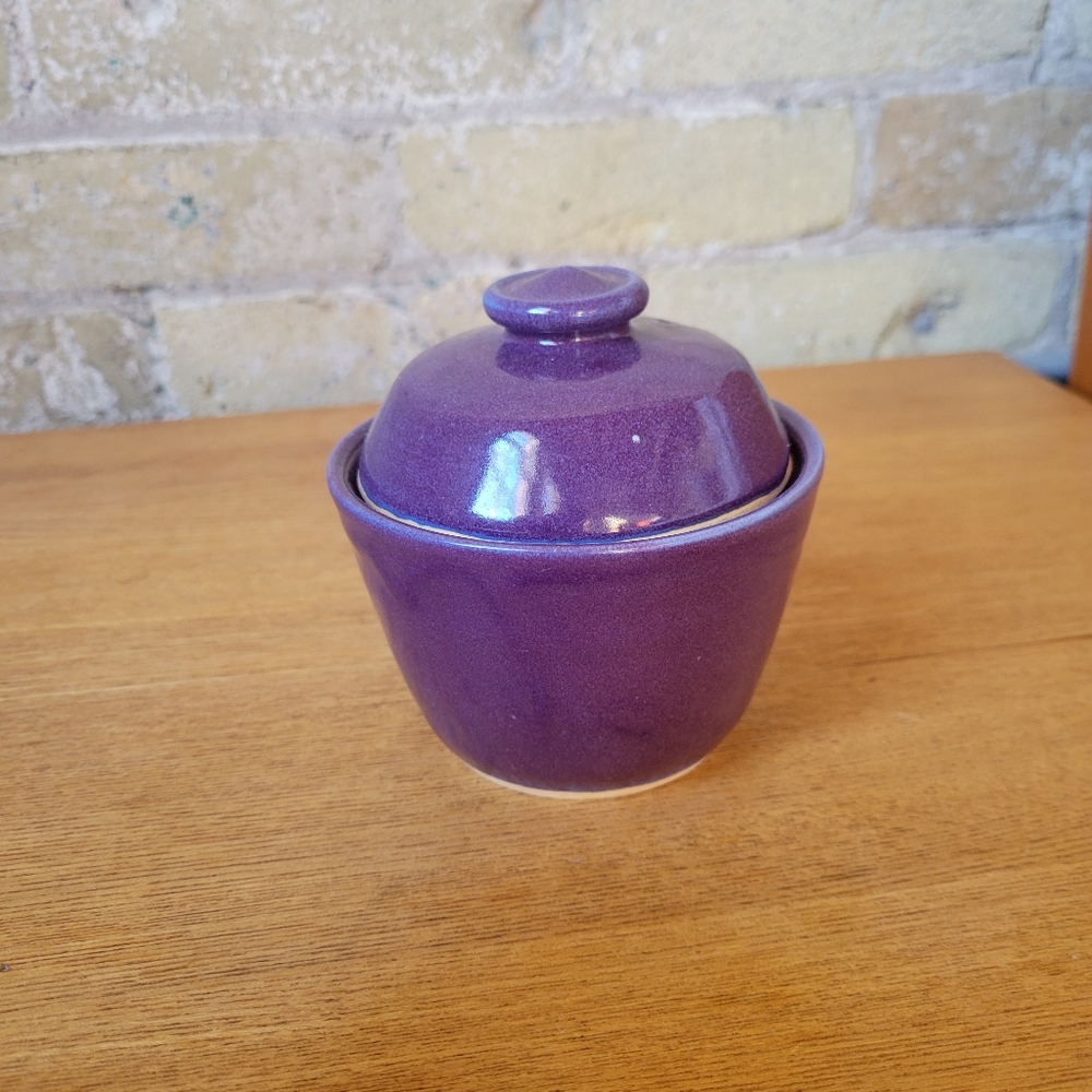 Handmade Garlic Jar Sugar Dish with Lid Purple Ceramic Glazed Pottery